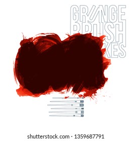 Red brush stroke and texture. Grunge vector abstract hand - painted element. Underline and border design.