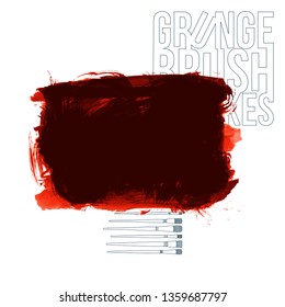 Red brush stroke and texture. Grunge vector abstract hand - painted element. Underline and border design.