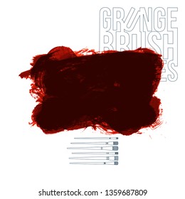 Red brush stroke and texture. Grunge vector abstract hand - painted element. Underline and border design.