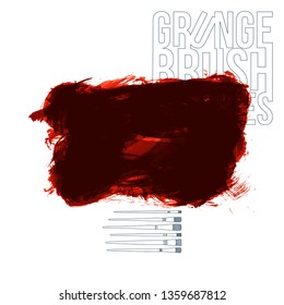 Red brush stroke and texture. Grunge vector abstract hand - painted element. Underline and border design.