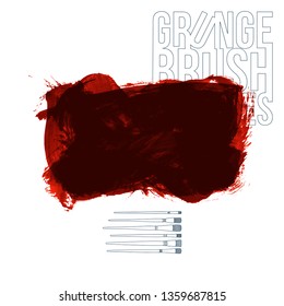 Red brush stroke and texture. Grunge vector abstract hand - painted element. Underline and border design.