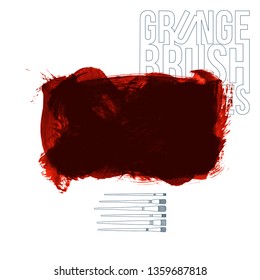 Red brush stroke and texture. Grunge vector abstract hand - painted element. Underline and border design.