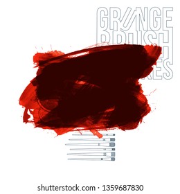 Red brush stroke and texture. Grunge vector abstract hand - painted element. Underline and border design.