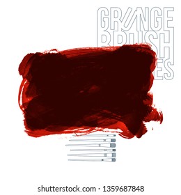 Red brush stroke and texture. Grunge vector abstract hand - painted element. Underline and border design.