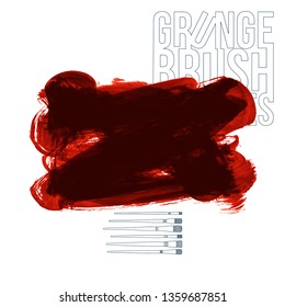 Red brush stroke and texture. Grunge vector abstract hand - painted element. Underline and border design.