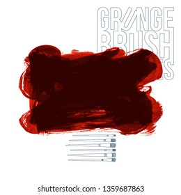 Red brush stroke and texture. Grunge vector abstract hand - painted element. Underline and border design.