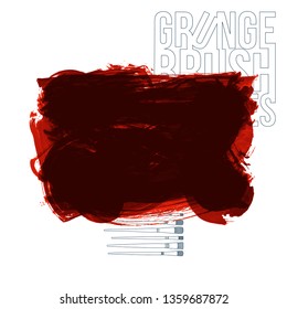 Red brush stroke and texture. Grunge vector abstract hand - painted element. Underline and border design.