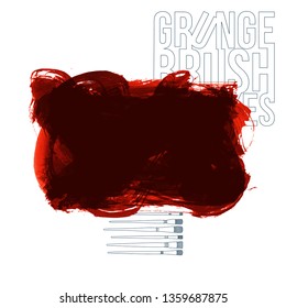 Red brush stroke and texture. Grunge vector abstract hand - painted element. Underline and border design.