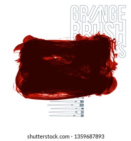 Red brush stroke and texture. Grunge vector abstract hand - painted element. Underline and border design.