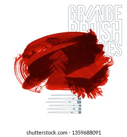 Red brush stroke and texture. Grunge vector abstract hand - painted element. Underline and border design.