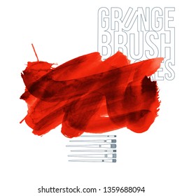 Red brush stroke and texture. Grunge vector abstract hand - painted element. Underline and border design.
