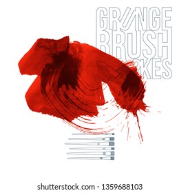 Red brush stroke and texture. Grunge vector abstract hand - painted element. Underline and border design.
