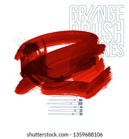 Red brush stroke and texture. Grunge vector abstract hand - painted element. Underline and border design.
