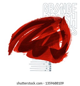 Red brush stroke and texture. Grunge vector abstract hand - painted element. Underline and border design.