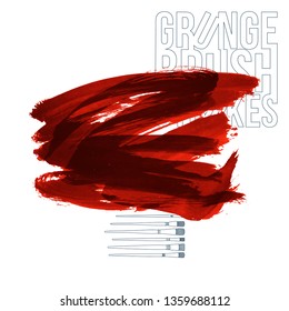 Red brush stroke and texture. Grunge vector abstract hand - painted element. Underline and border design.