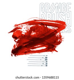 Red brush stroke and texture. Grunge vector abstract hand - painted element. Underline and border design.