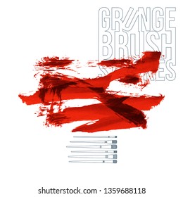 Red brush stroke and texture. Grunge vector abstract hand - painted element. Underline and border design.