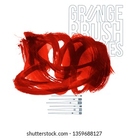 Red brush stroke and texture. Grunge vector abstract hand - painted element. Underline and border design.