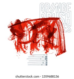 Red brush stroke and texture. Grunge vector abstract hand - painted element. Underline and border design.