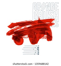 Red brush stroke and texture. Grunge vector abstract hand - painted element. Underline and border design.