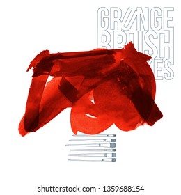 Red brush stroke and texture. Grunge vector abstract hand - painted element. Underline and border design.