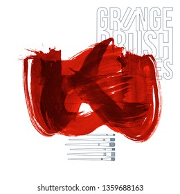 Red brush stroke and texture. Grunge vector abstract hand - painted element. Underline and border design.