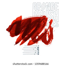 Red brush stroke and texture. Grunge vector abstract hand - painted element. Underline and border design.