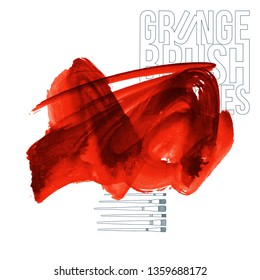 Red brush stroke and texture. Grunge vector abstract hand - painted element. Underline and border design.