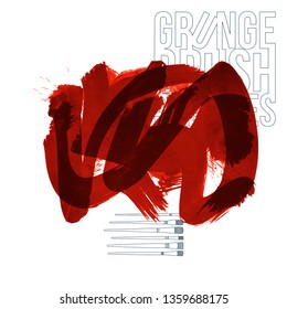 Red brush stroke and texture. Grunge vector abstract hand - painted element. Underline and border design.