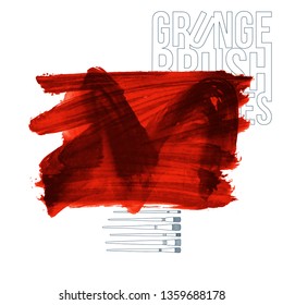 Red brush stroke and texture. Grunge vector abstract hand - painted element. Underline and border design.