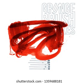Red brush stroke and texture. Grunge vector abstract hand - painted element. Underline and border design.