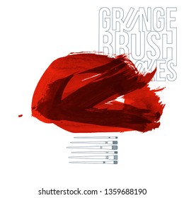 Red brush stroke and texture. Grunge vector abstract hand - painted element. Underline and border design.