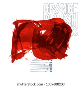 Red brush stroke and texture. Grunge vector abstract hand - painted element. Underline and border design.