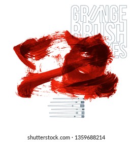 Red brush stroke and texture. Grunge vector abstract hand - painted element. Underline and border design.