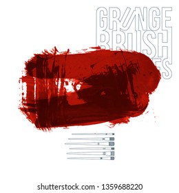 Red brush stroke and texture. Grunge vector abstract hand - painted element. Underline and border design.
