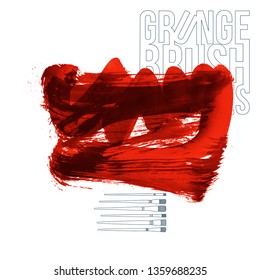 Red brush stroke and texture. Grunge vector abstract hand - painted element. Underline and border design.