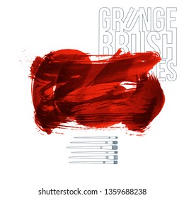 Red brush stroke and texture. Grunge vector abstract hand - painted element. Underline and border design.