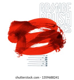 Red brush stroke and texture. Grunge vector abstract hand - painted element. Underline and border design.