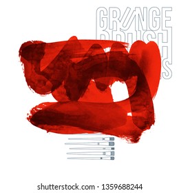Red brush stroke and texture. Grunge vector abstract hand - painted element. Underline and border design.