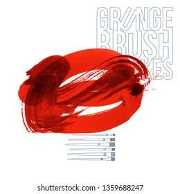Red brush stroke and texture. Grunge vector abstract hand - painted element. Underline and border design.