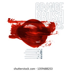 Red brush stroke and texture. Grunge vector abstract hand - painted element. Underline and border design.