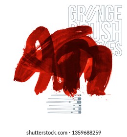 Red brush stroke and texture. Grunge vector abstract hand - painted element. Underline and border design.