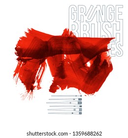 Red brush stroke and texture. Grunge vector abstract hand - painted element. Underline and border design.