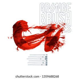 Red brush stroke and texture. Grunge vector abstract hand - painted element. Underline and border design.