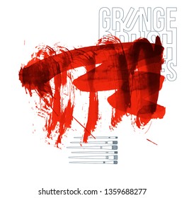 Red brush stroke and texture. Grunge vector abstract hand - painted element. Underline and border design.