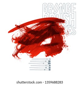 Red brush stroke and texture. Grunge vector abstract hand - painted element. Underline and border design.