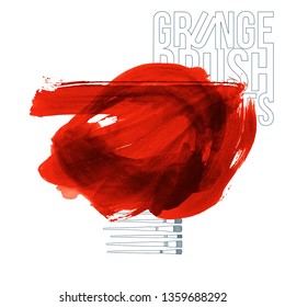 Red brush stroke and texture. Grunge vector abstract hand - painted element. Underline and border design.