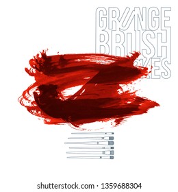 Red brush stroke and texture. Grunge vector abstract hand - painted element. Underline and border design.