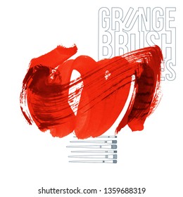 Red brush stroke and texture. Grunge vector abstract hand - painted element. Underline and border design.