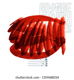 Red brush stroke and texture. Grunge vector abstract hand - painted element. Underline and border design.